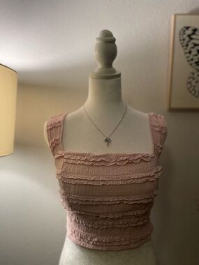 Women’s Pink Ruffled Square-Neck Crop Top